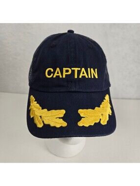West Marine Captain Hat Navy Blue Gold Embroidered Mesh Snapback One Size